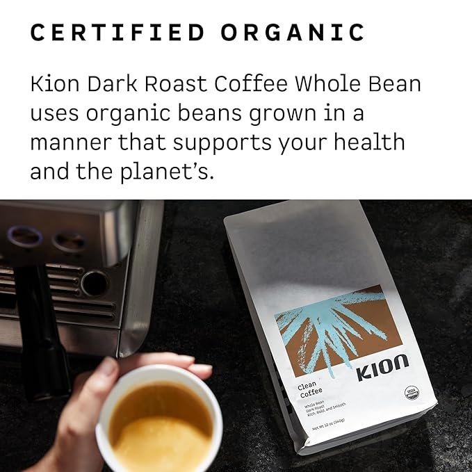 2 Kion Organic Coffee | Tested for Toxins | Roasted to Maximize Health and Taste | Whole Bean Dark Roast 12 Oz
