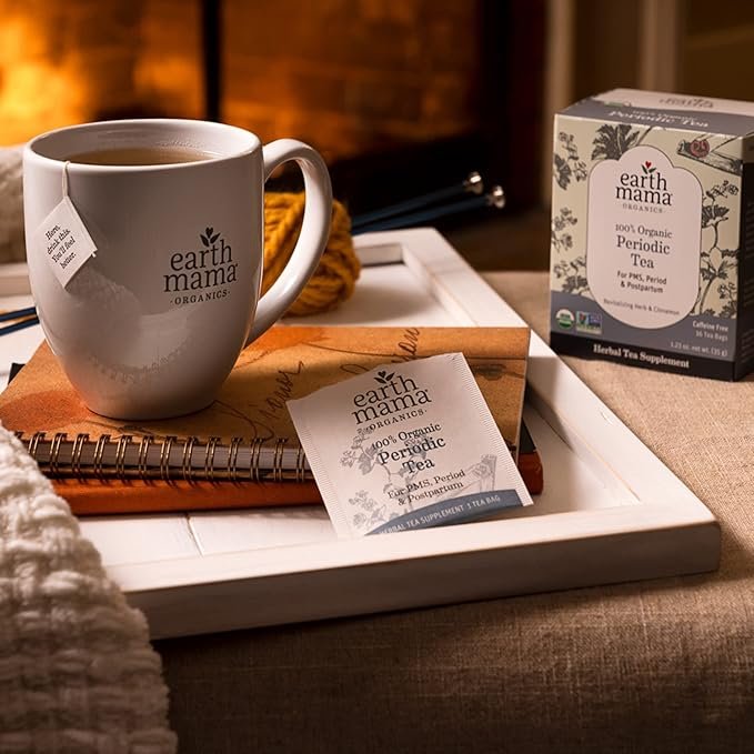 4 Earth Mama Organic Periodic Tea | 100% Organic Herbal Support for Periods, Postpartum & Perimenopause, 16 Teabags Per Box
