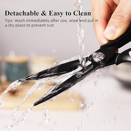 2 Sunnecko Robust Kitchen Scissors, Black Titanium Coated Cooking Shears, All-Purpose 8 Inch Micro Serrated Scissors, Removable Blades, Comfortable Grip, Durable, Non-Slip and Corrosion-Resistant