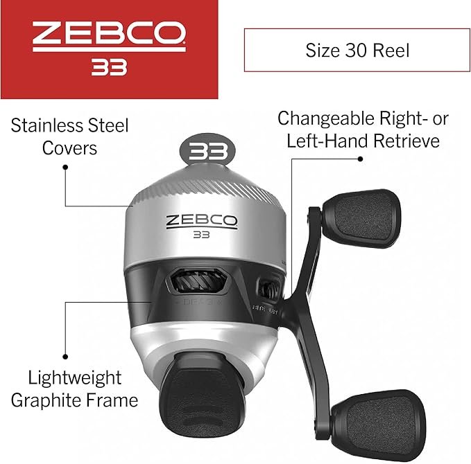 1 Spincast Reel and 2-Piece Fishing Rod Combo by Zebco 33, Comfortable Handle, Quickset Anti-Reverse Reel with Bite Alert