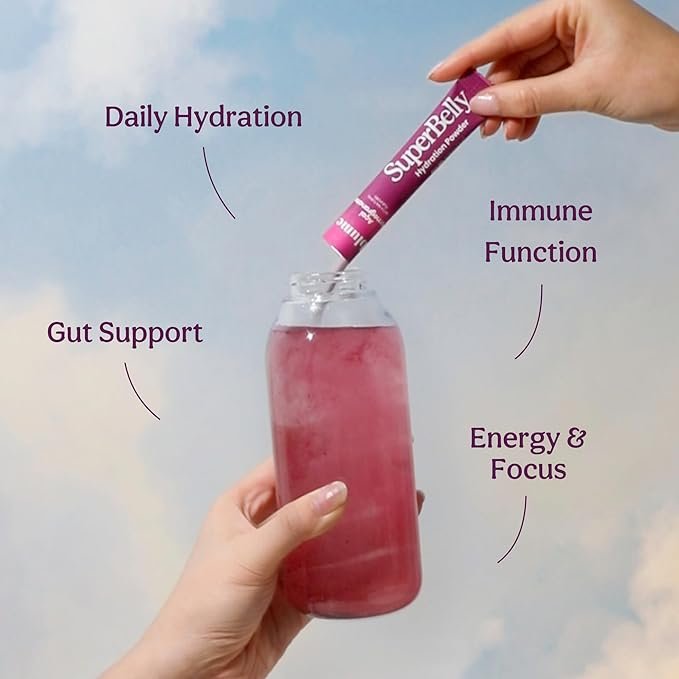 4 Blume SuperBelly Gut Health and On-The-Go Hydration Packets, Sugar-Free, with Prebiotics, Probiotics, Apple Cider Vinegar, Vitamin C, and Electrolytes, Açai Pomegranate, 15 Sticks