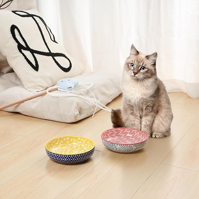 3 Selamica Ceramic Cat Food Bowls Set of 4, 5.6 Inch Wide Shallow Cat Bowls/Dishes for Food and Water, 8 OZ Small Flat Cat Feeding Bowls for Relief Whisker Fatigue, Dishwasher Safe, Assorted Colors