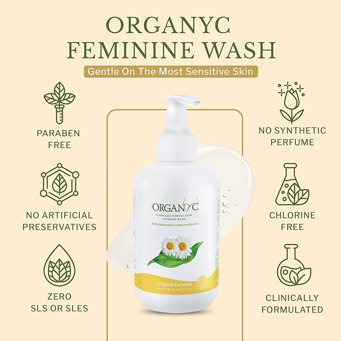 1 Organyc Feminine Intimate Wash for Sensitive Skin with Chamomile, Free from Chlorine, Parabens, SLS/SLES, and Synthetic Perfumes 8.5 Fluid Ounce