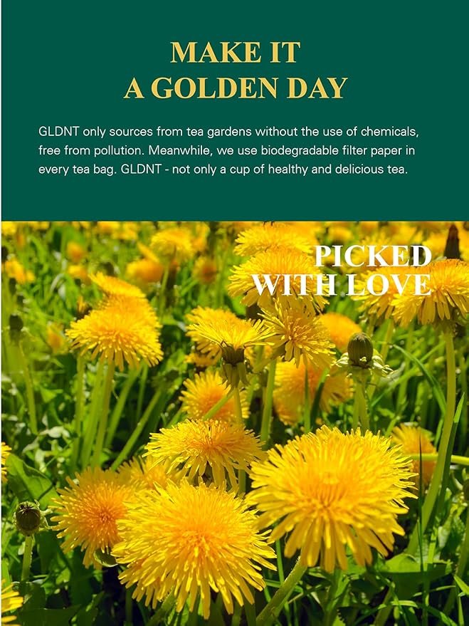 2 GLDNT Organic Roasted Dandelion Root Tea Bags, Premium Organic Dandelion Root Tea, Caffeine Free, 100 Count