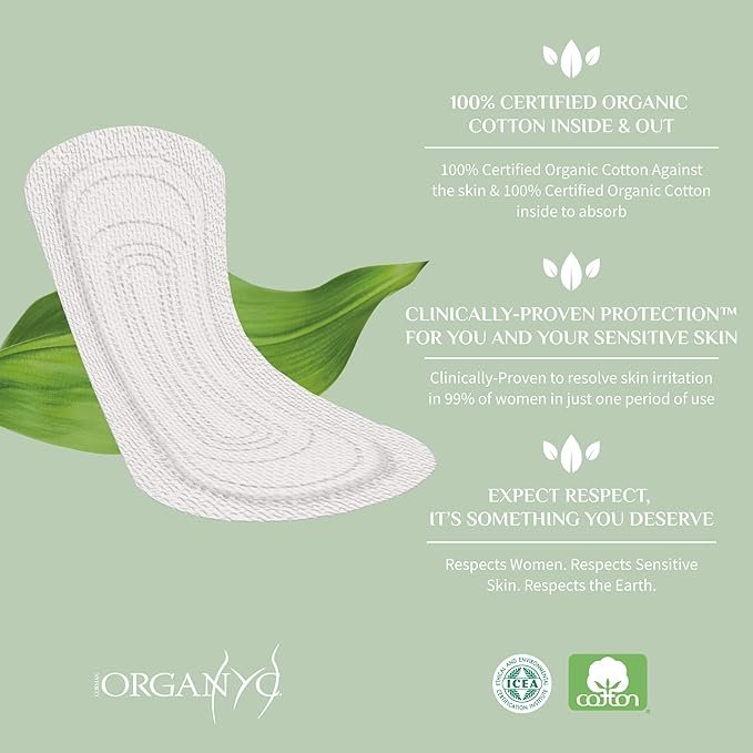 4 Organyc 100% Certified Organic Cotton Everyday Panty Liner - Flat, Light Flow, Light Plus, 24 Count (Pack of 6)