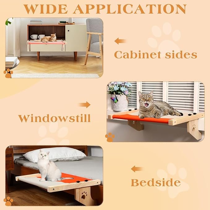 5 Suzile 2 Pack Cat Window Perches Cat Window Hammock for Large Cats Adjust Cat Bed with Wooden and Metal Frame Window Cat Seat Shelf for Indoor Windowsill Bedside Cabinet and Drawer Holds up to 33 Lbs