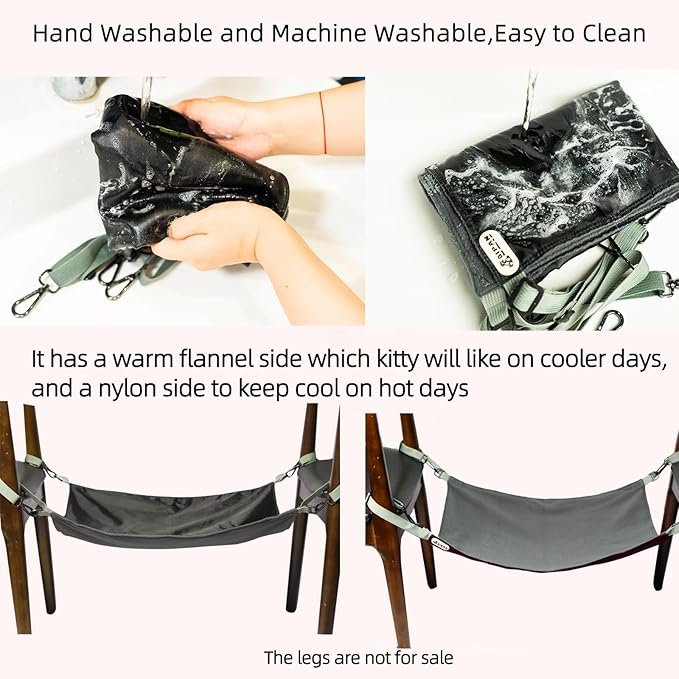 1 QIPAN Cat Hammock,Cat Hammock for Cage,Washable Soft Outdoor Cat Mat,Waterproof Cooling Kittens Pad,Pet Hammock Hanging for Cats (Large, Black)