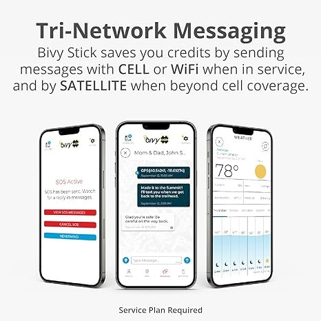 1 Bivy Link Communicator - Worldwide Two-Way SMS Text Messaging, GPS Tracking, Mapping, Emergency SOS, Weather Updates, & Location Sharing - App for Android & iOS