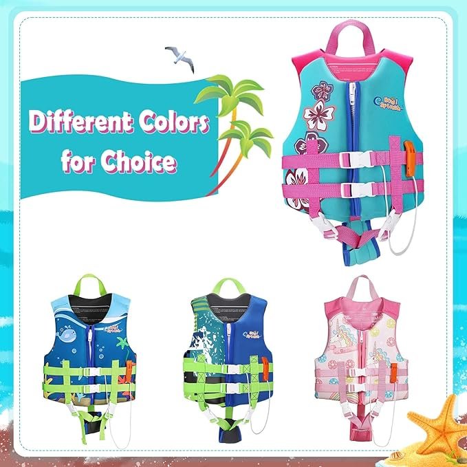 4 HeySplash Kid's Swim Life Jacket Vest, Child Size Watersports Swim Vest Floatation Device Toddler Floatie Trainer Vest with Emergency Whistle, Convenient Fastening, Ideal for 35-55 lbs (Size M)/ 55-77 lbs (Size L)
