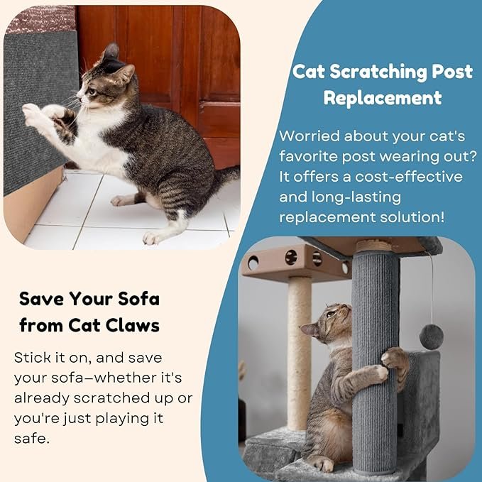 1 Cat Scratch Mat (3 Pack), 23.6’’ x 11.8’’ Cat Wall Stracther, Versatile Self-Adhesive Replacement Easy Use for Cat Trees, Cat Wall Furniture, Scratching Posts, and Couch Protection (Grey)