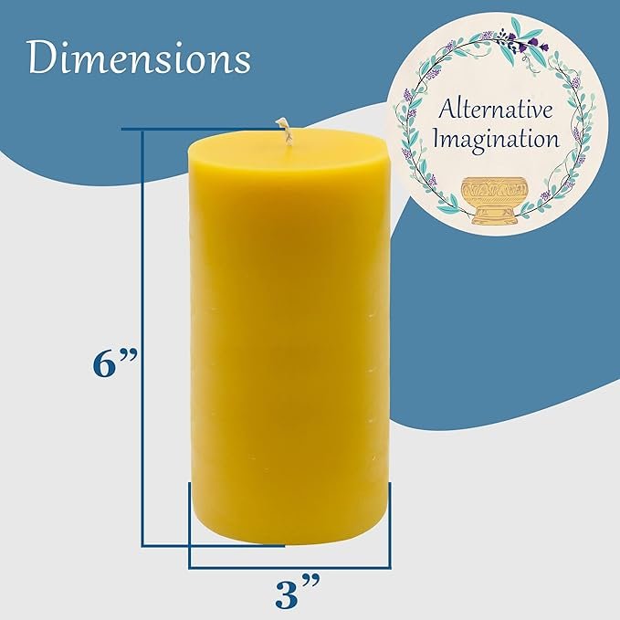 2 100% Pure Beeswax Candle - Large Pillar Candle - 80 Hour Burn Time - 3x6 Inch - Alternative Imagination