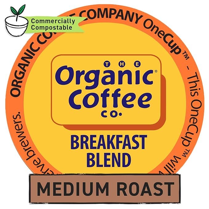 1 The Organic Coffee Co. Compostable Coffee Pods - Breakfast Blend (12 Ct) K Cup Compatible including Keurig 2.0, Medium Roast, USDA Organic
