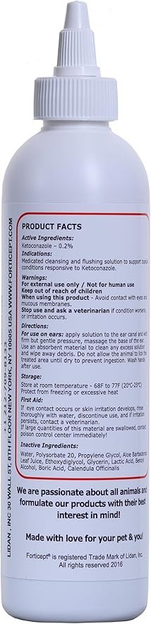 3 Forticept Dog Ear Infection Treatment, Dog Ear Cleaner, Itch Relief Cat and Dog Ear Wash Flush 8 oz