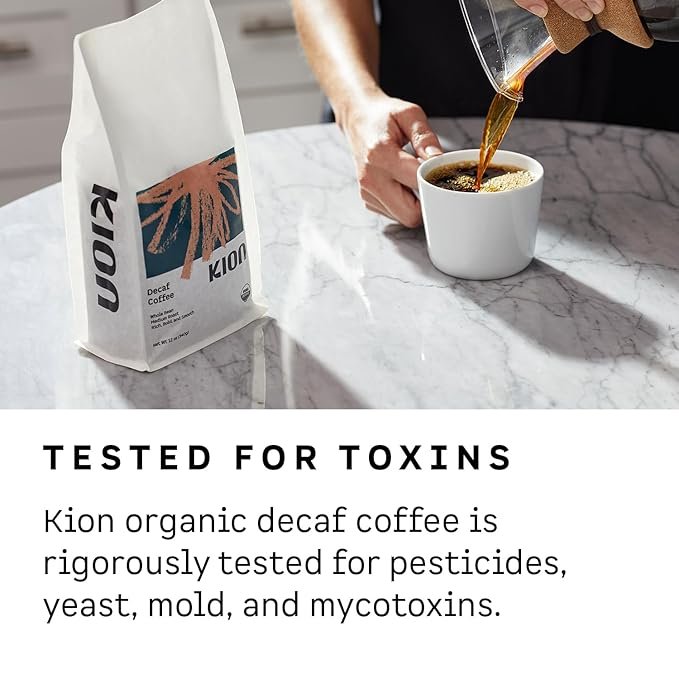 3 Kion Organic Decaf Whole Bean Coffee, Tested for Toxins, Ethically Sourced, Rich, Bold, and Smooth, Medium Roast 12 Oz (3 Pack)