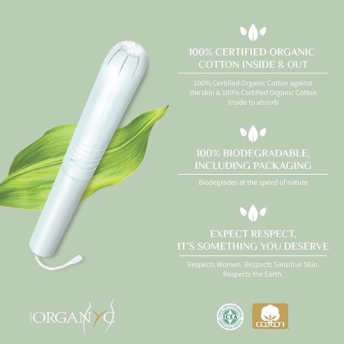3 Organyc 100% Certified Organic Cotton Tampons, Bio-Based Eco-Applicator, 16 Count (Pack of 1)