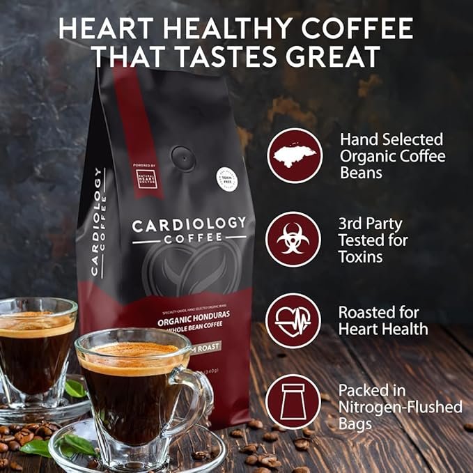 3 Cardiology Coffee Heart Healthy Coffee – Cardiologist founded Whole Bean DECAF Medium Roast - USDA Organic Hand-Selected Decaf Coffee Using Swiss Water Process - Non-GMO, Tested for Mycotoxins & Pesticides - 12 Ounces