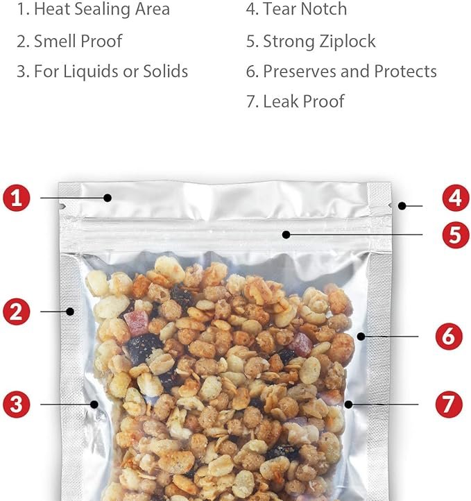3 100 Resealable Heat Seal Bags for Food, Medications, and Vitamins | 4.5 x 6.5 | Mylar Pouches | Plastic and Aluminum Foil Packaging for Liquids and Solids