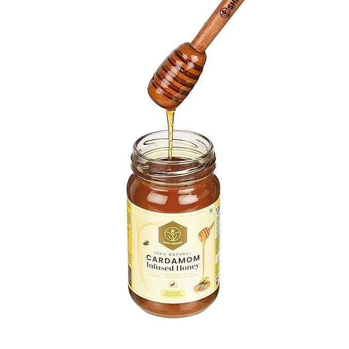 3 Shiva Organic Cardamom Infused Honey - 100% Natural and Pure Organic Honey - GMP Certified 8.81 Ounces (250g))