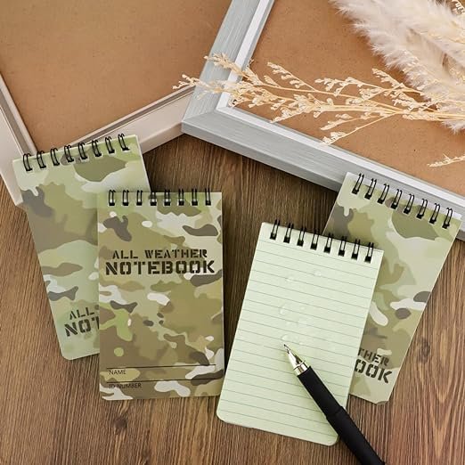 3 12 Pack Waterproof Notebook, All-Weather Pocket Sized Tactical Notepad, 3" x 5"Top Spiral Memo Notes Green Grid Paper Notepad for Outdoor Activities Recording