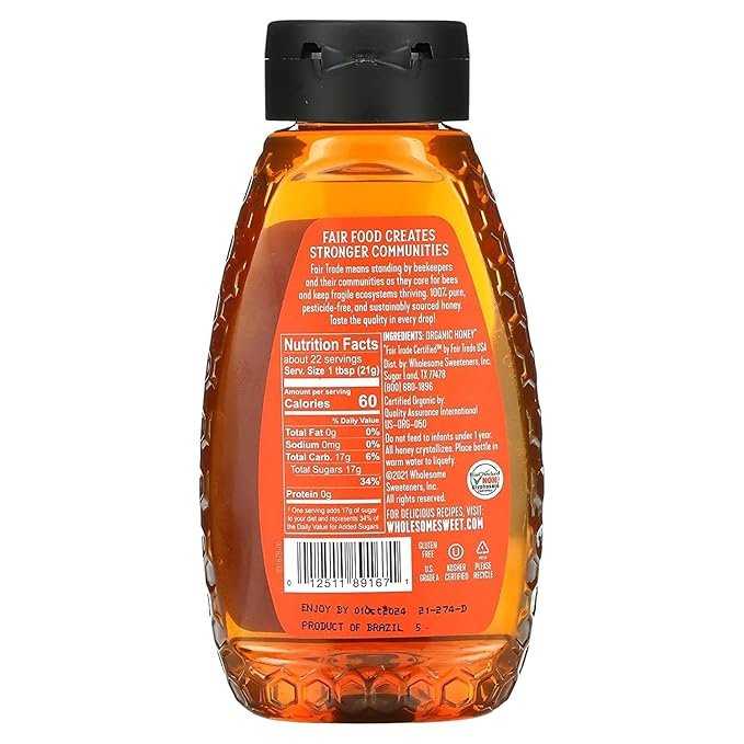 1 Wholesome Organic Honey, Pesticide Free, Fair Trade, Non GMO & Non Glyphosate, 16 Ounce Squeeze Bottle (Pack of 2)