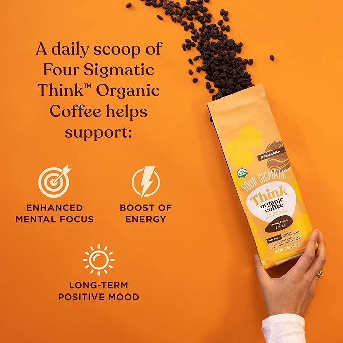 3 Dark Roast Organic Whole Bean Coffee by Four Sigmatic | Fair Trade Coffee Beans Coated with Lion's Mane, Chaga Mushrooms | Nootropic Mushroom Coffee for Enhanced Brain Function & Immune Support | 12oz