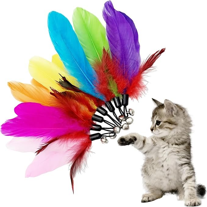 2 Cat Feather Toys Refill Cat Wand Replacement Feathers, 16 PCS Cat Toy Feather Refills, Cat Wand Attachments Feathers for Cat Toys