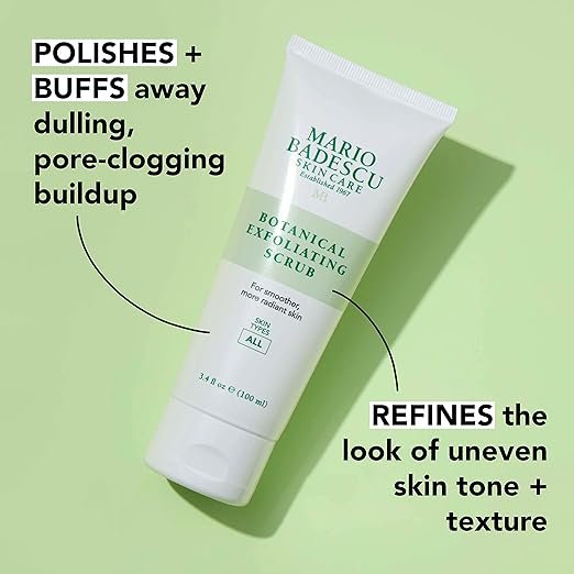 2 Mario Badescu Botanical Exfoliating Scrub for All Skin Types, Face Scrub with Ivory Palm Seeds & Green Tea Extract, Gentle Exfoliating Face Wash, 3.4 Fl Oz