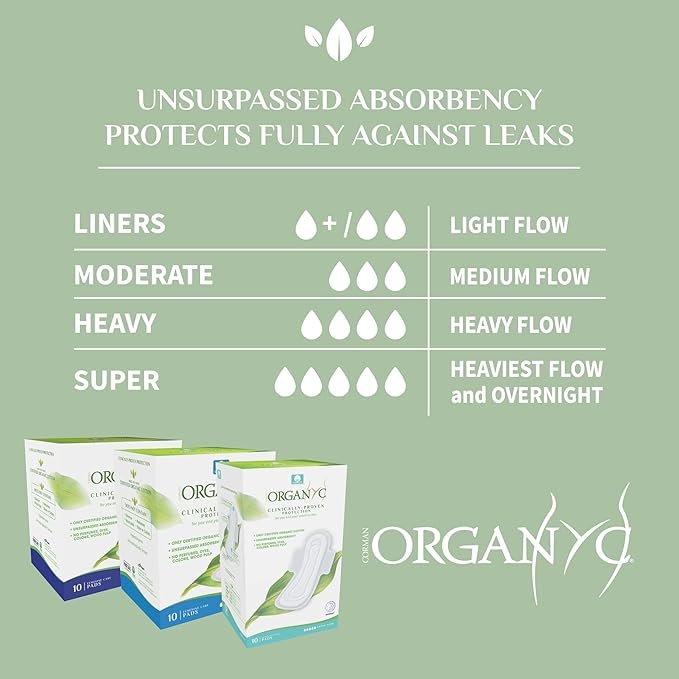 2 Organyc - 100% Certified Organic Cotton Feminine Pads - Sanitary Napkin with Wings for Women, Moderate Flow, Regular Absorbency, 60 Count (6 Pack of 10 Count)