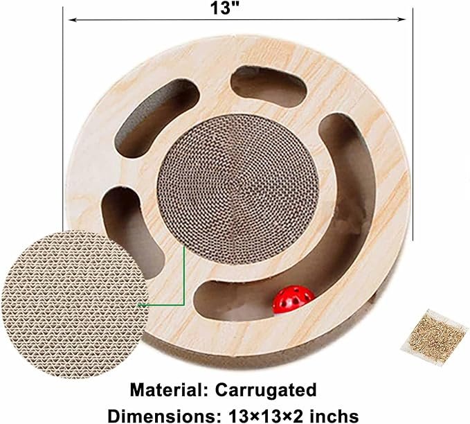 1 Cat Toy 3in 1 Kitten Puzzles Toys for Bored Indoor Cats with Cardboard and 2 Bell Balls Round Cats Scratcher