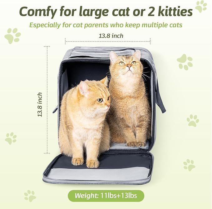 3 Sedioso Large Cat Carrier for 2 Cats, 21.7x 13.8x 13.8in Pet Carrier for Cat and Dog Up to 38lbs, All-Sided Mesh Cat Carrier with Great Ventilation, Portable Soft Sided Pet Carrier for Traveling(Grey)