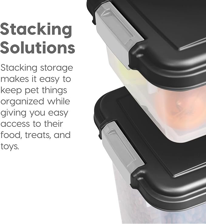 4 IRIS USA 30 lbs & 11 lbs Combo Airtight Dog Food Storage Container, Stackable Treat Box, 2-Cup Scoop, Casters, Keep Fresh, Easy Mobility, Black