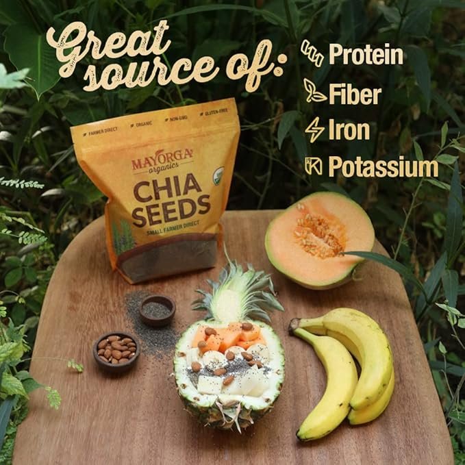 1 Mayorga Organic Raw Chia Seeds, 3lb Resealable Bag | Superfood w/Plant-Based Omega 3 & Vegan Protein | USDA Certified, Gluten-Free, Non-GMO, Direct Trade, Kosher | Add to Breakfast, Oats & More