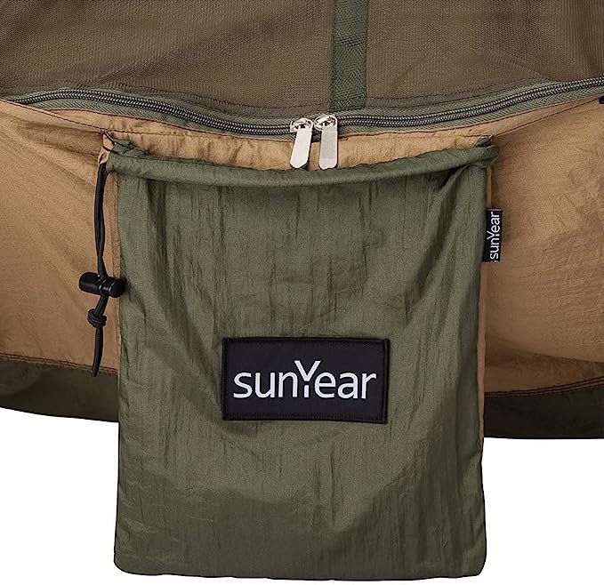 4 Sunyear Portable Double Hammock with Net Tent, Featuring 2 * 10ft Straps, Ideal for Outdoor Adventure and Travel