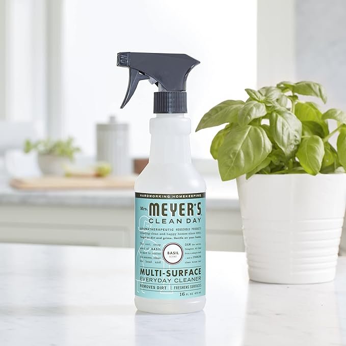 4 MRS. MEYER'S CLEAN DAY Kitchen Essentials Set, Includes: Hand Soap, Dish Soap, and All Purpose Cleaner, Basil, 3 Count Pack