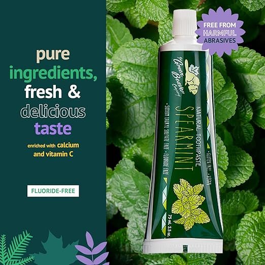 2 Green Beaver All Natural Organic Toothpaste, Vegan, Fluoride Free & Gluten Free Toothpaste, Spearmint Flavor, 75ml, 3 Pack