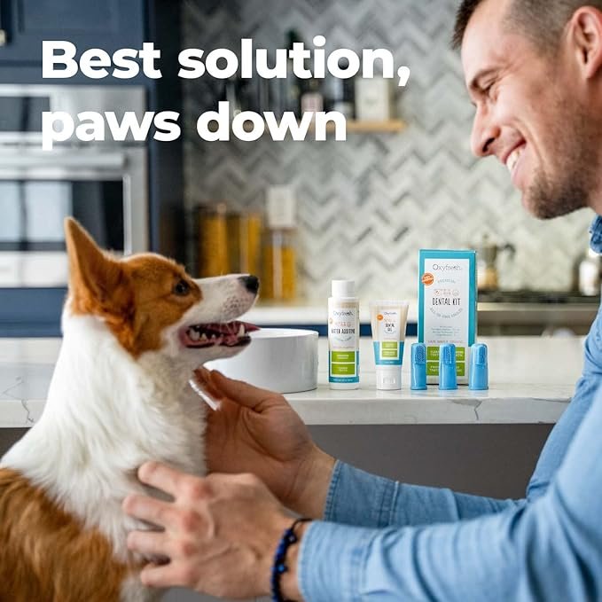 3 Oxyfresh Premium Pet Dental Kit for Dogs & Cats – Easy Solution for Pet Fresh Breath, Clean Teeth, Control Plaque & Tartar – Vet Formulated Pet Toothpaste, 4oz + Water Additive, 16oz Kit