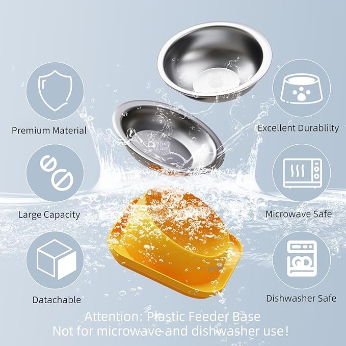 4 LINSHANMIN Tilted Cat Food Bowls, Cat Feeding Bowls Whisker Friendly, Raised Cat Bowls for Indoor Cats, Slanted Flat Plastic Feeder Elevated Angled Design, 3 in 1 Combined Cat Food Bowls(Yellow)