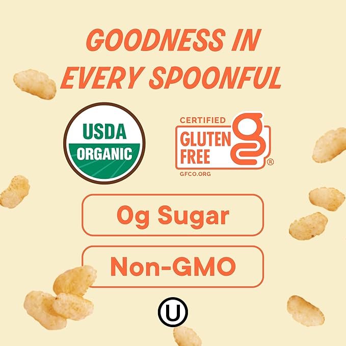 3 The Real Cereal Company, Organic Brown Rice Crisps Cereal 3-Pack, Zero Sugar, Gluten-free, Non-GMO, Made in California