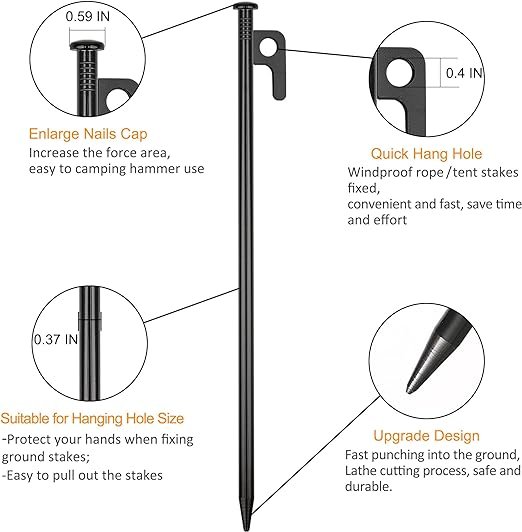 3 Durable Steel Tent Anchors - 8-inch Long, Unbreakable Camping Stakes