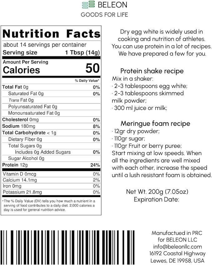 4 Unflavored Egg White Protein Powder 7.05 oz, Dried Egg Whites in Powder Form, Baking Essential for Meringue Cookies