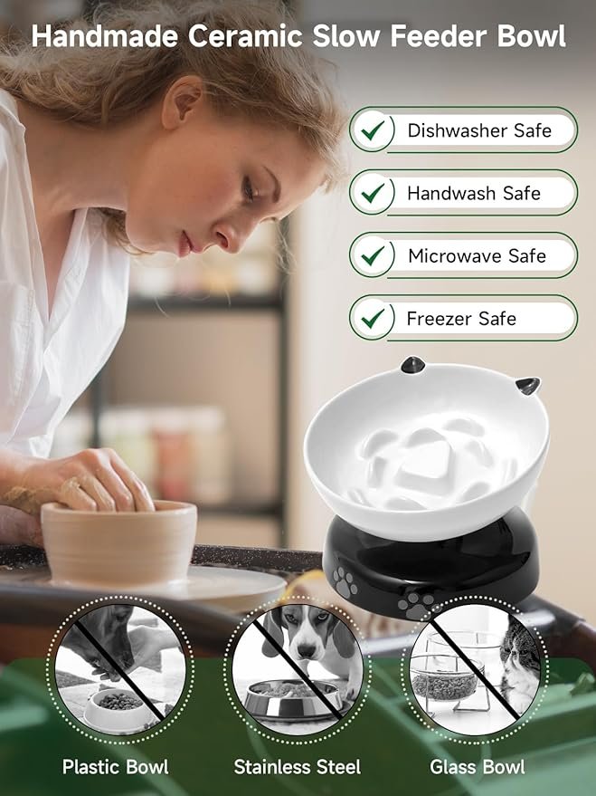 4 Y YHY Slow Feeder, Elevated Food Bowl Tilted Design for Dog and Cat for Dry and Wet Food