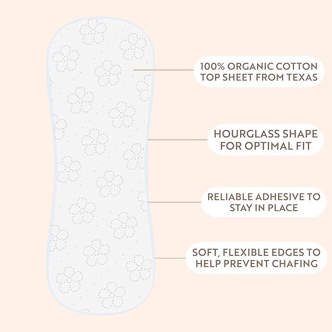 2 Organic Cotton Cover Pads, Cruelty-Free, Menstrual Overnight Sanitary Pads for Women, Unscented, Breathable, Vegan, Organic Pads, Natural Sanitary Napkins with Wings