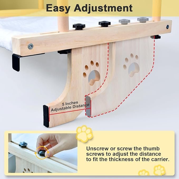 1 Cat Window Perch Cat Window Hammock Double Layers with Wood & Metal Frame for Multiple Cats, Easy to Adjust Cat Bed for Windowsill, Bedside, Drawer and Cabinet