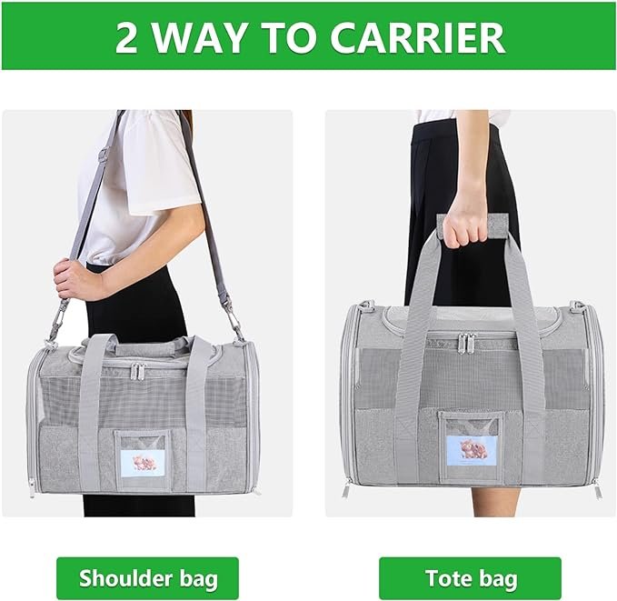 4 SECLATO Extra Large Pet Carrier Soft Sided Cat Carriers for Large Cats Under 25 lbs, Folding Big Dog Carrier 20"x13"x13" Cat Carrier for 2 Cats Travel Carrier, Grey