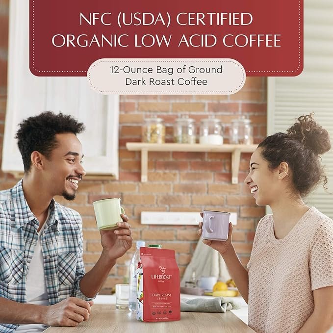 4 Lifeboost Coffee Dark Roast Ground Coffee - Low Acid Single Origin USDA Organic Coffee - Non-GMO Ground Coffee Beans Dark Roast Third Party Tested For Mycotoxins & Pesticides - 12 Ounces