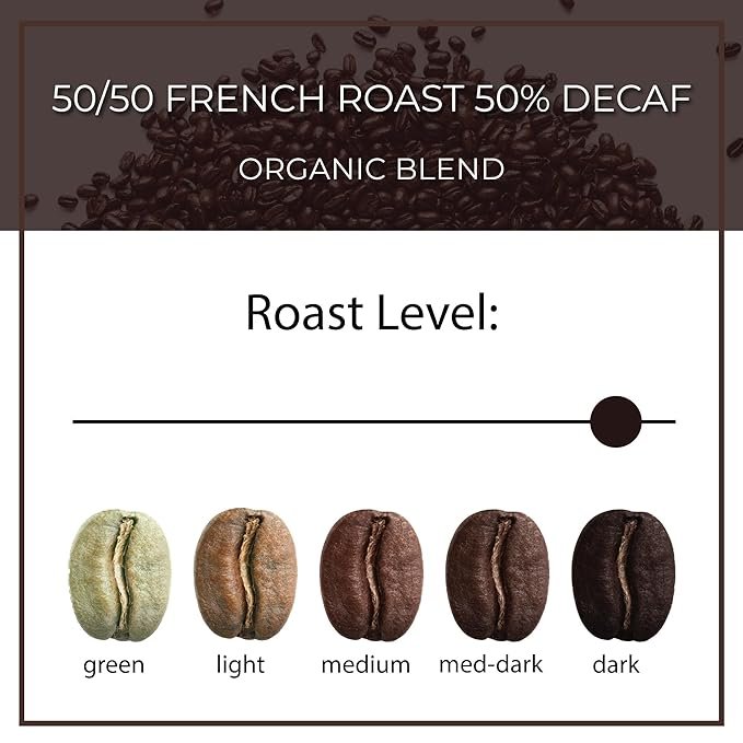 3 The Bean Organic Coffee Company 50/50 French Roast, 50% Decaf, Dark Roast, Whole Bean Coffee, 16-Ounce Bag (Pack of 2), USDA Organic Certified