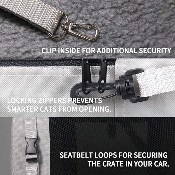 1 Petseek Extra Large Cat Carrier Soft Sided Folding Small Medium Dog Pet Carrier 24"x16.5"x16" Travel Collapsible Ventilated Comfortable Design Portable Vehicle (Grey)
