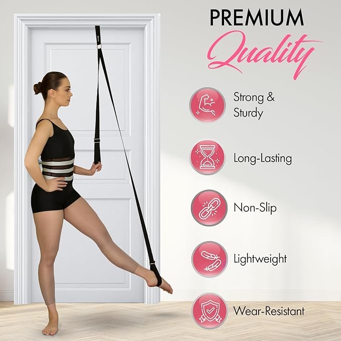 1 Stretching Strap With Door Anchor - Stretching Equipment to Improve Legs Flexibility - Splits Trainer For Home Ideal In Ballet, Dance, Cheerleading, Taekwondo, Yoga, Pole Dancing & Gymnastics