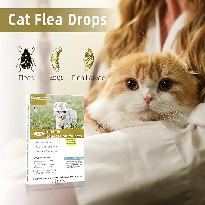 2 Flea and Tick Prevention for Cats, Cat Flea & Tick Control with Fipronil, Long-Lasting & Fast-Acting Topical Flea & Tick Treatment Drops for Kitten, 1 Doses