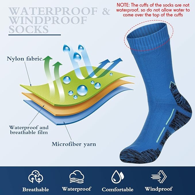 2 2 Pairs Waterproof Socks Unisex Waterproof Breathable Socks Outdoor Skiing Hiking Wading Fishing Socks for Men Women